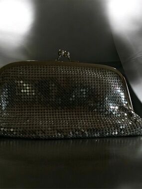 Cache Metallic Sequin Kiss-Lock Clutch in Silver